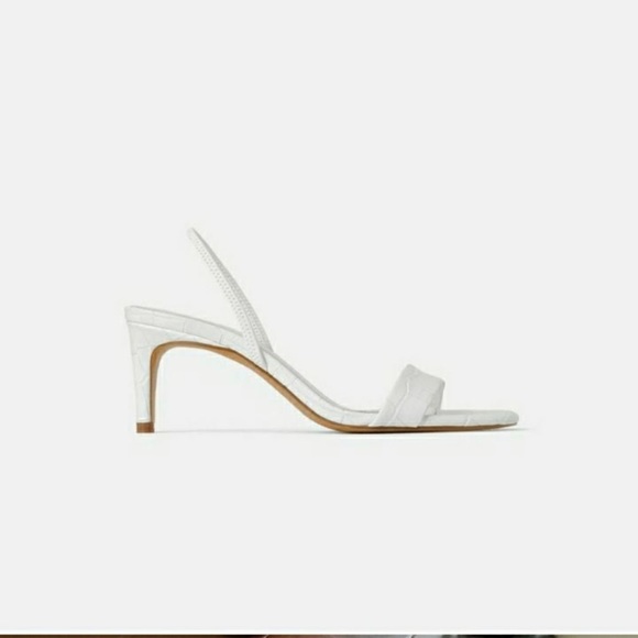 Zara Animal White Leather High Heeled Elastic Slingback Sandal size 38 / 7.5 - Picture 10 of 16